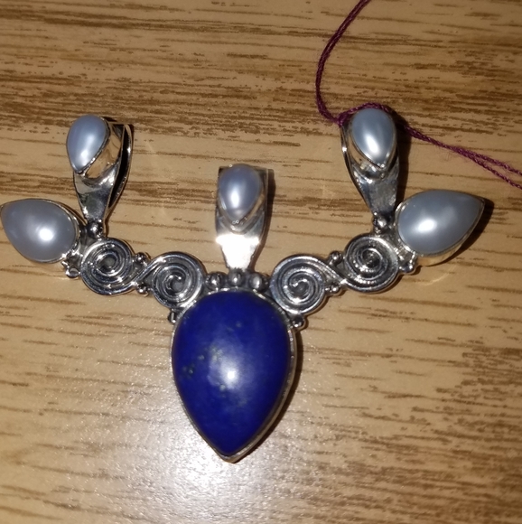 New Sterling silver Lapis and fresh water pearl pendant - Picture 3 of 7